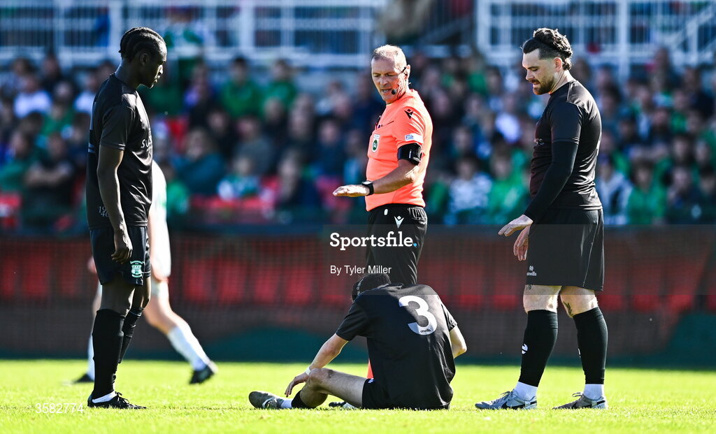 3 October 2026; Referee Brian Higgins during the FAI Junior Cup final between Coachford and Evergreen at Munster FA Turner's Cross Park in Cork. Photo by Tyler Miller/Sportsfile