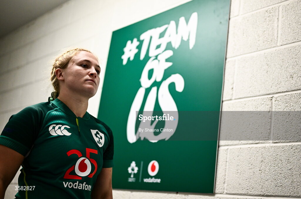 3 October 2026; Neve Jones of Ireland walks the tunnel before the International Women's Rugby fixture between Ireland and Japan at Virgin Media Park in Cork. Photo by Shauna Clinton/Sportsfile