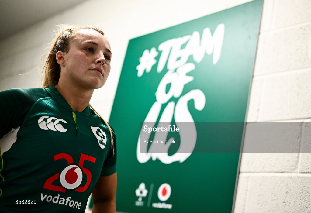 3 October 2026; Aoife Dalton of Ireland walks the tunnel before the International Women's Rugby fixture between Ireland and Japan at Virgin Media Park in Cork. Photo by Shauna Clinton/Sportsfile