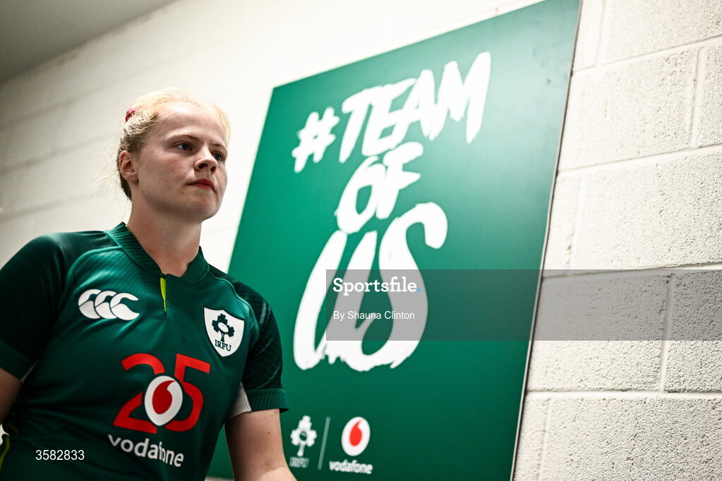 3 October 2026; Dannah O'Brien of Ireland walks the tunnel before the International Women's Rugby fixture between Ireland and Japan at Virgin Media Park in Cork. Photo by Shauna Clinton/Sportsfile