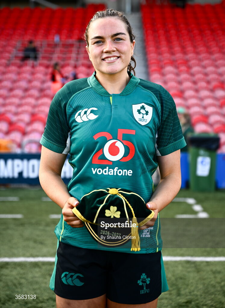3 October 2026; Ireland debutant Kate Jordan after the International Women's Rugby fixture between Ireland and Japan at Virgin Media Park in Cork. Photo by Shauna Clinton/Sportsfile