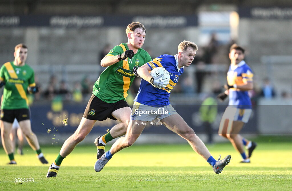 3 October 2026; Conor Chawke of Castleknock in action against Mark Nolan of Thomas Davis during the Dublin County Senior Club Football Championship semi-final match between Thomas Davis and Castleknock at Parnell Park in Dublin. Photo by Paul Phelan/Sportsfile