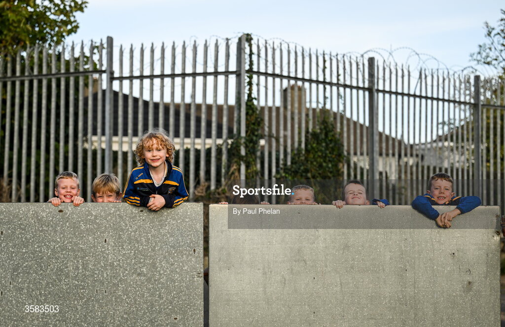 3 October 2026; Castleknock supporters before during the Dublin County Senior Club Football Championship semi-final match between Thomas Davis and Castleknock at Parnell Park in Dublin. Photo by Paul Phelan/Sportsfile