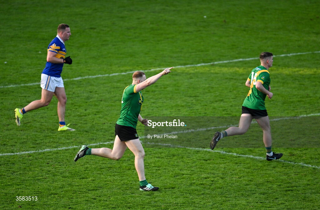 3 October 2026; Seán Farrelly of Thomas Davis celebrates after scoring a goal during the Dublin County Senior Club Football Championship semi-final match between Thomas Davis and Castleknock at Parnell Park in Dublin. Photo by Paul Phelan/Sportsfile