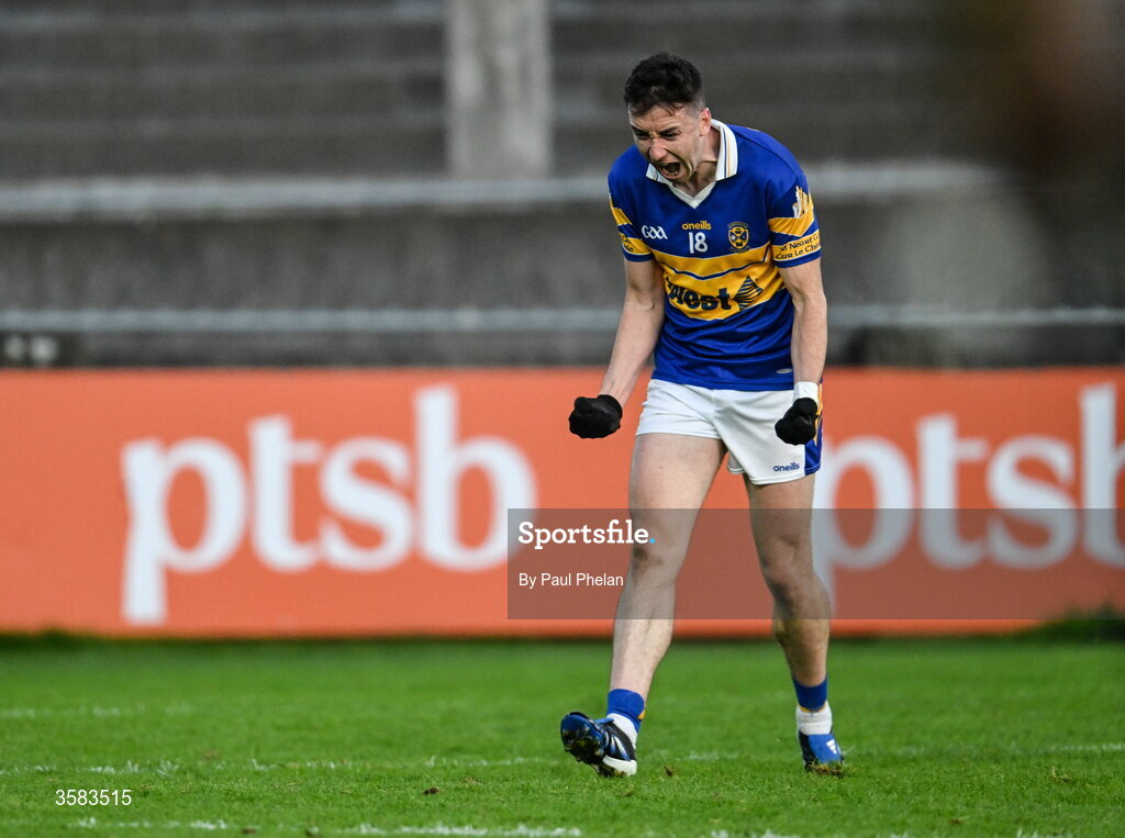 3 October 2026; Ger McDermottroe of Castleknock celebrates scoring a point during the Dublin County Senior Club Football Championship semi-final match between Thomas Davis and Castleknock at Parnell Park in Dublin. Photo by Paul Phelan/Sportsfile