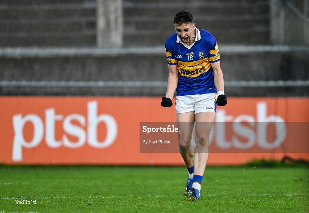 3 October 2026; Ger McDermottroe of Castleknock celebrates scoring a point during the Dublin County Senior Club Football Championship semi-final match between Thomas Davis and Castleknock at Parnell Park in Dublin. Photo by Paul Phelan/Sportsfile