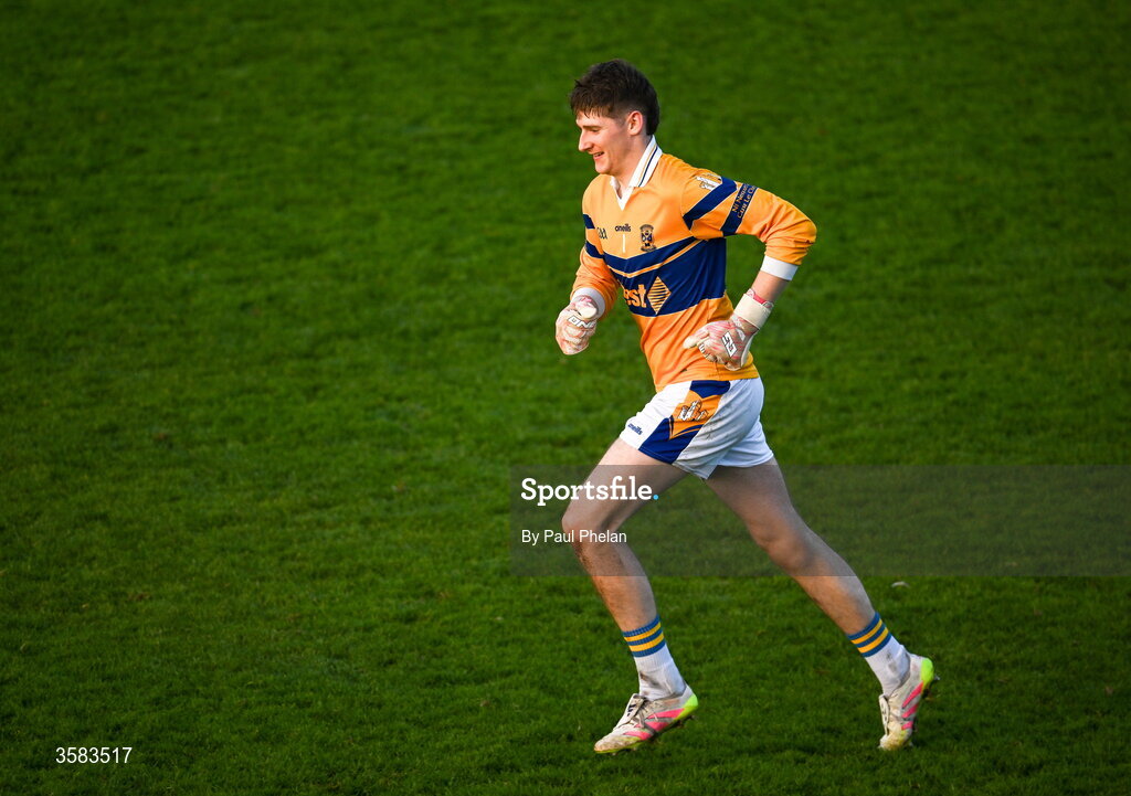 3 October 2026; Castleknock goalkeeper John Vahey celebrates after scoring a free during the Dublin County Senior Club Football Championship semi-final match between Thomas Davis and Castleknock at Parnell Park in Dublin. Photo by Paul Phelan/Sportsfile