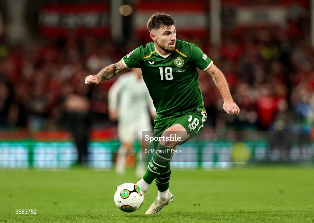 1 October 2026; Ryan Manning of Republic of Ireland during the UEFA Nations League B match between the Republic of Ireland and Austria at the Aviva Stadium in Dublin. Photo by Michael P Ryan/Sportsfile