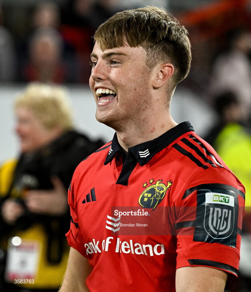 3 October 2026; Charlie O’Shea of Munster after the United Rugby Championship match between Munster and Vodacom Bulls at Thomond Park in Limerick. Photo by Brendan Moran/Sportsfile