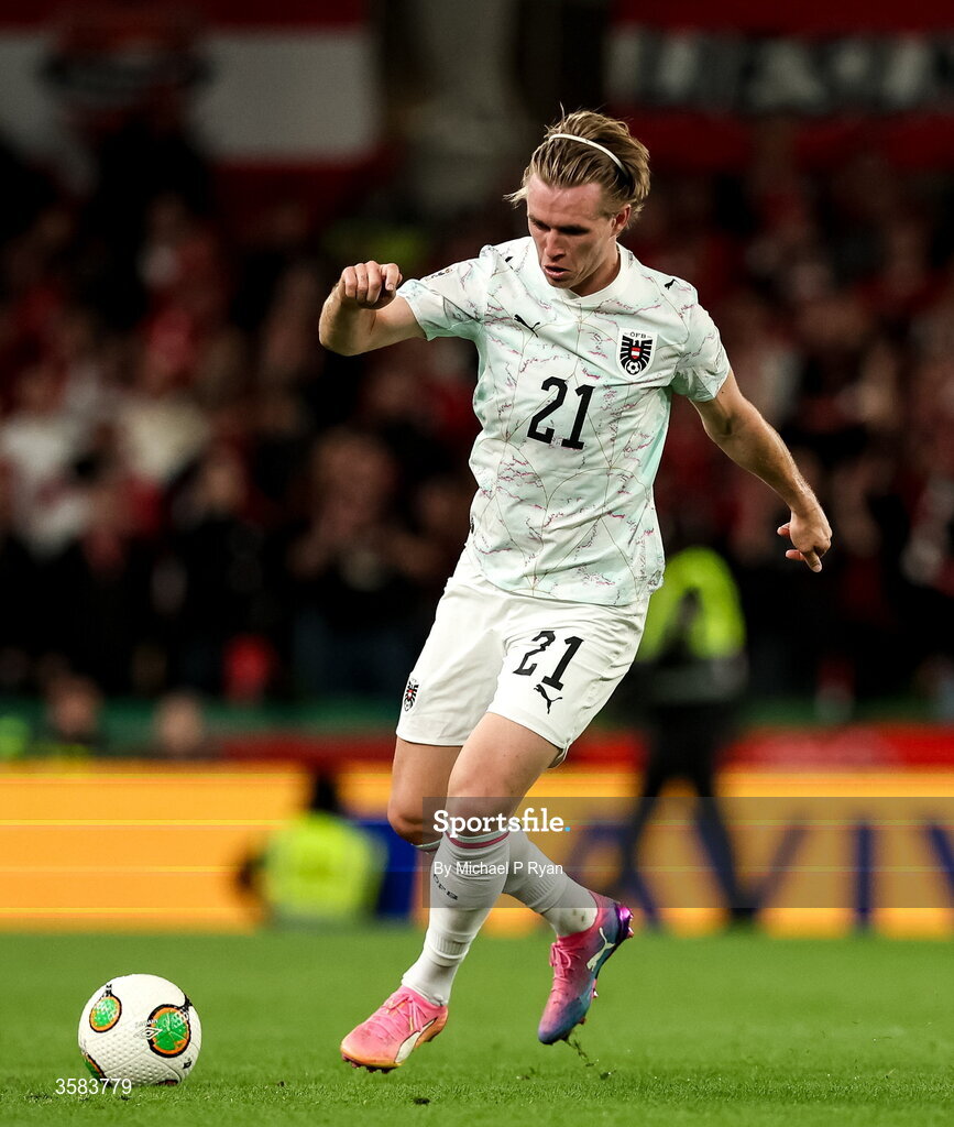 1 October 2026; Patrick Wimmer of Austria during the UEFA Nations League B match between the Republic of Ireland and Austria at the Aviva Stadium in Dublin. Photo by Michael P Ryan/Sportsfile