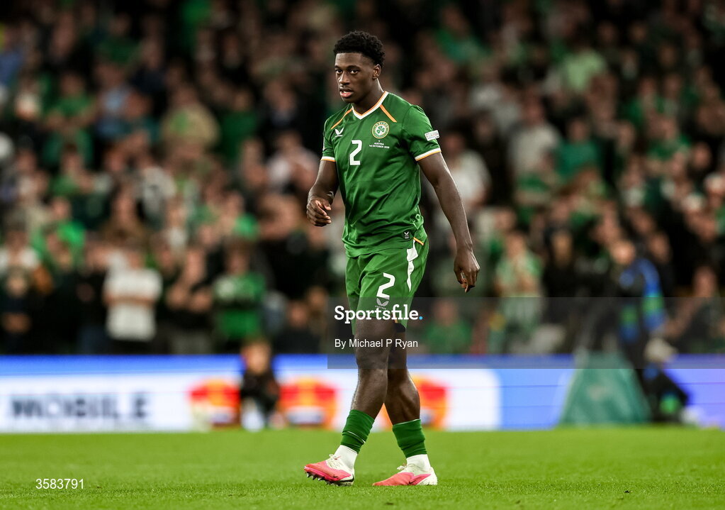1 October 2026; James Abankwah of Republic of Ireland during the UEFA Nations League B match between the Republic of Ireland and Austria at the Aviva Stadium in Dublin. Photo by Michael P Ryan/Sportsfile