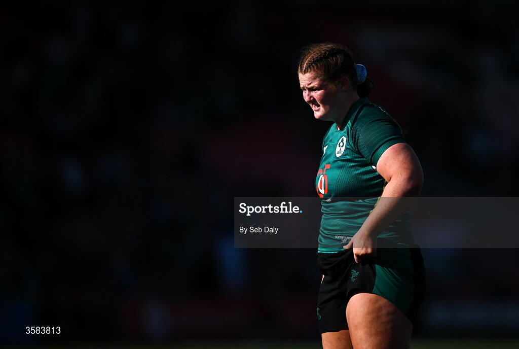 3 October 2026; Sophie Barrett of Ireland during the International Women's Rugby fixture between Ireland and Japan at Virgin Media Park in Cork. Photo by Seb Daly/Sportsfile