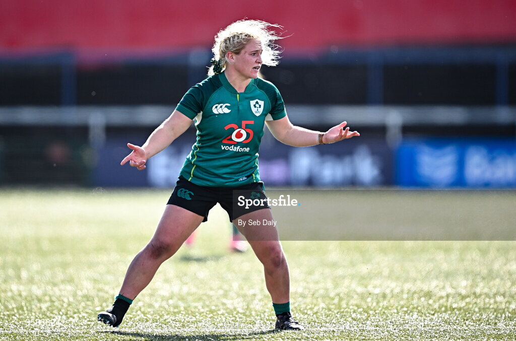 3 October 2026; Neve Jones of Ireland during the International Women's Rugby fixture between Ireland and Japan at Virgin Media Park in Cork. Photo by Seb Daly/Sportsfile