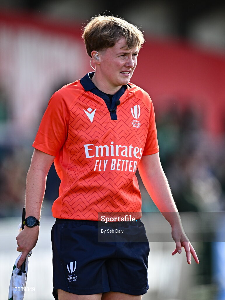 3 October 2026; Assistant referee Amber Stamp-Dunstan during the International Women's Rugby fixture between Ireland and Japan at Virgin Media Park in Cork. Photo by Seb Daly/Sportsfile