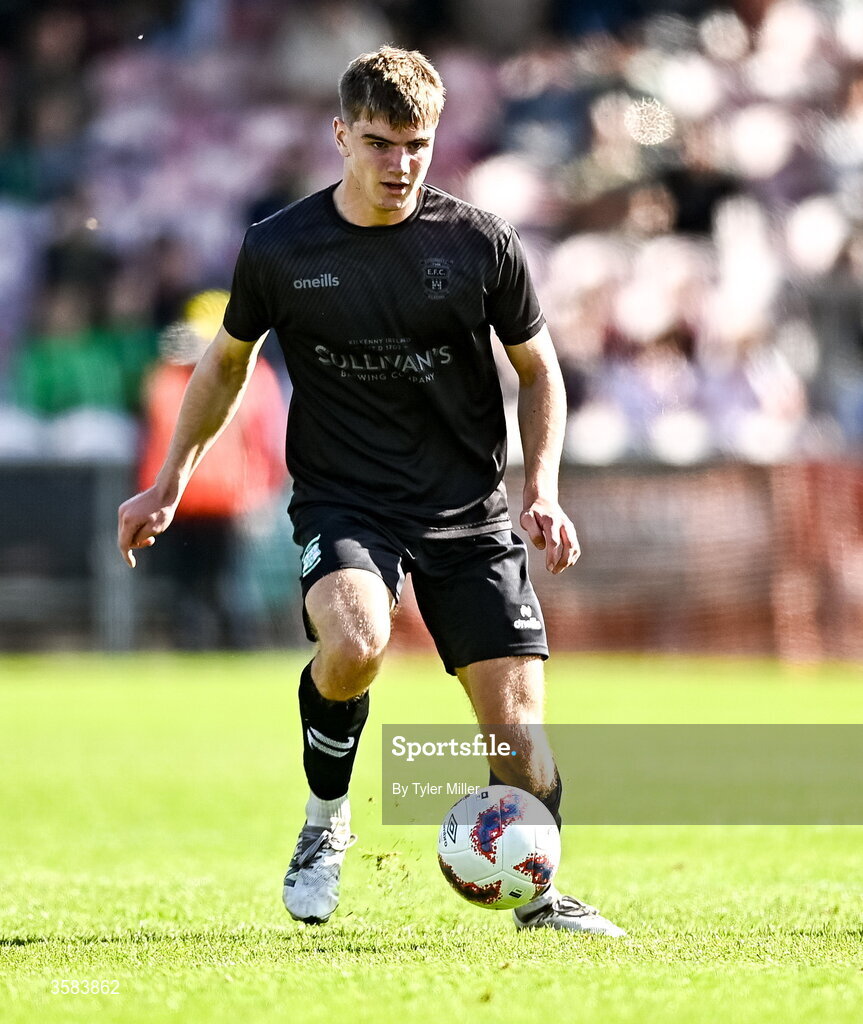 3 October 2026; Diarmuid Behan of Evergreen during the FAI Junior Cup final between Coachford and Evergreen at Munster FA Turner's Cross Park in Cork. Photo by Tyler Miller/Sportsfile
