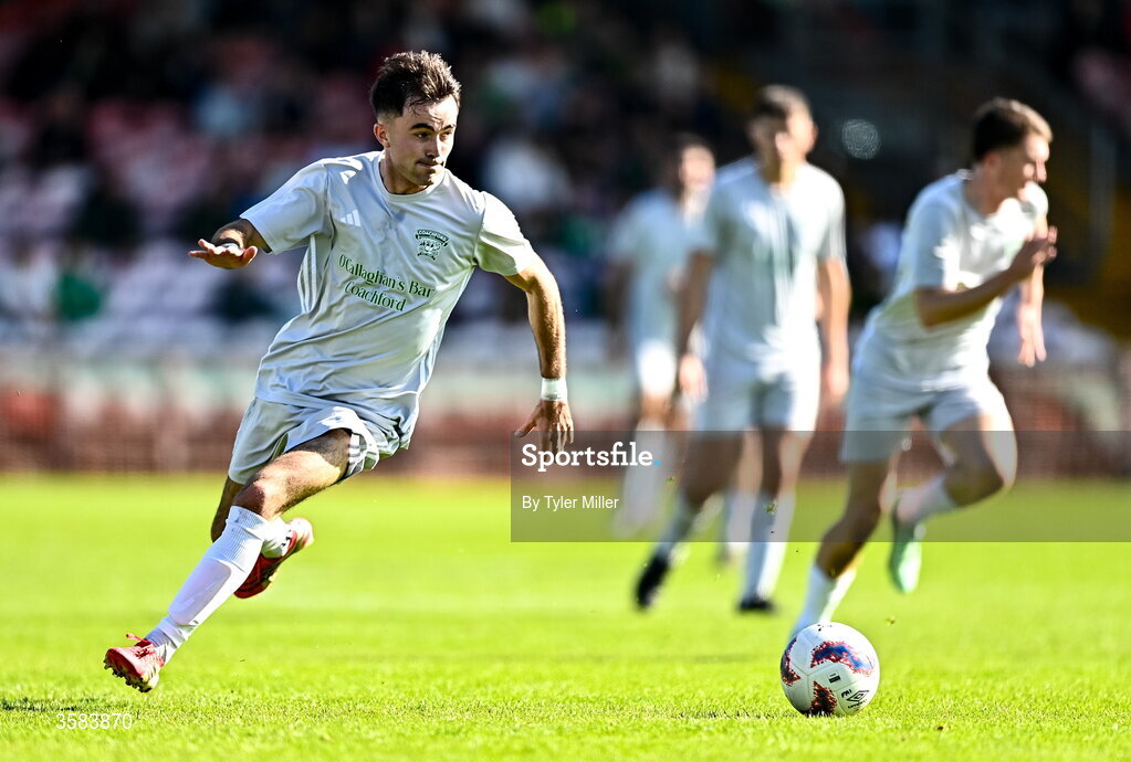 3 October 2026; Cialan O'Sullivan of Coachford during the FAI Junior Cup final between Coachford and Evergreen at Munster FA Turner's Cross Park in Cork. Photo by Tyler Miller/Sportsfile