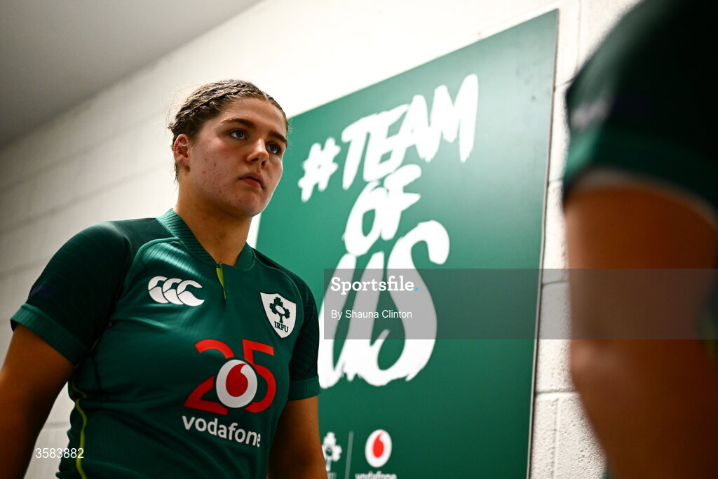 3 October 2026; Jemima Adams Verling of Ireland walks the tunnel before the International Women's Rugby fixture between Ireland and Japan at Virgin Media Park in Cork. Photo by Shauna Clinton/Sportsfile