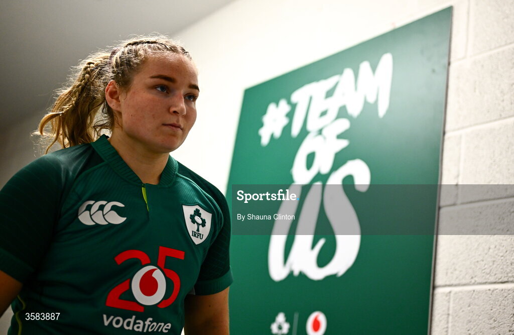 3 October 2026; Sadhbh McGrath of Ireland walks the tunnel before the International Women's Rugby fixture between Ireland and Japan at Virgin Media Park in Cork. Photo by Shauna Clinton/Sportsfile
