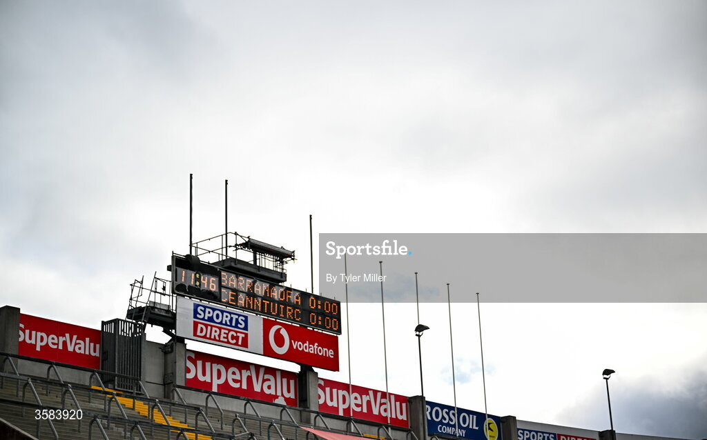 4 October 2026; A general view of the scoreboard before the Cork County Senior Club Hurling Championship semi-final match between Kanturk and St Finbarrs at SuperValu Páirc Uí Chaoimh in Cork. Photo by Tyler Miller/Sportsfile