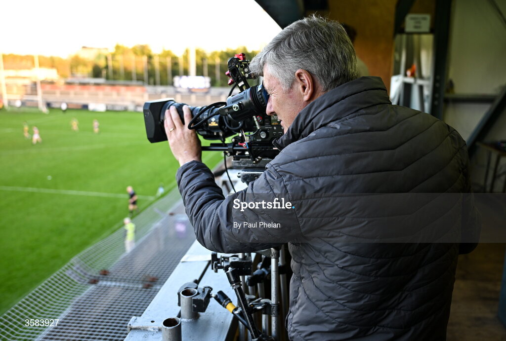 3 October 2026; A video operator during the Dublin County Senior Club Football Championship semi-final match between Thomas Davis and Castleknock at Parnell Park in Dublin. Photo by Paul Phelan/Sportsfile