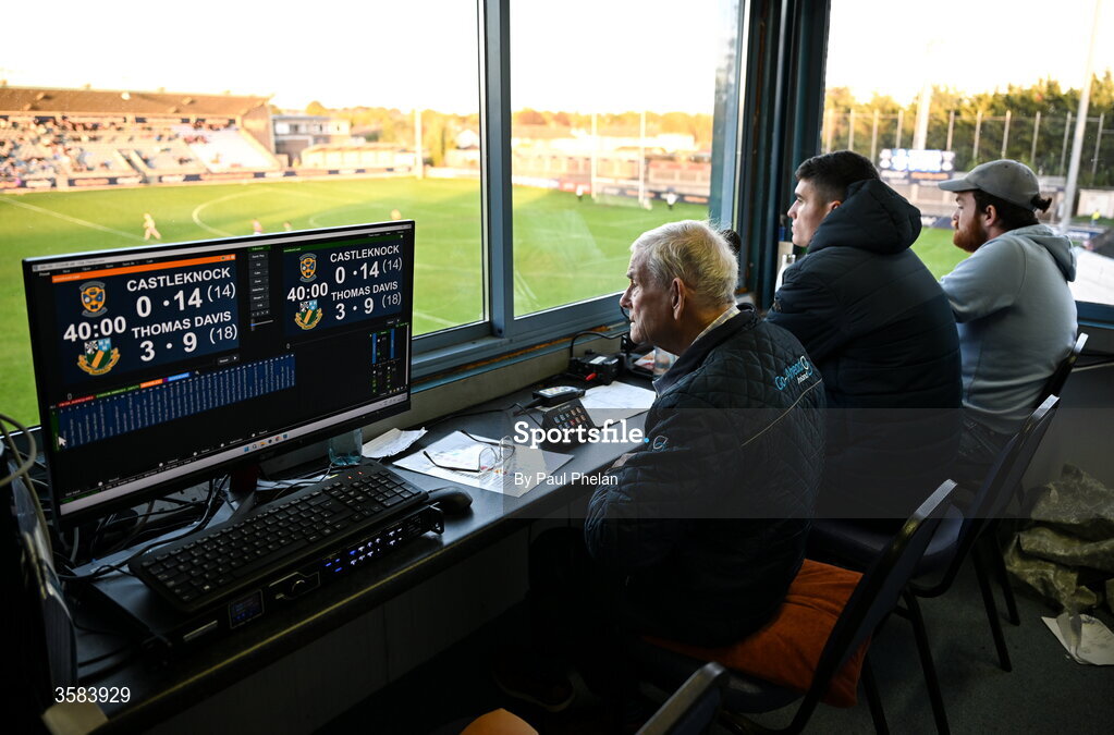 3 October 2026; The scoreboard operator during the Dublin County Senior Club Football Championship semi-final match between Thomas Davis and Castleknock at Parnell Park in Dublin. Photo by Paul Phelan/Sportsfile