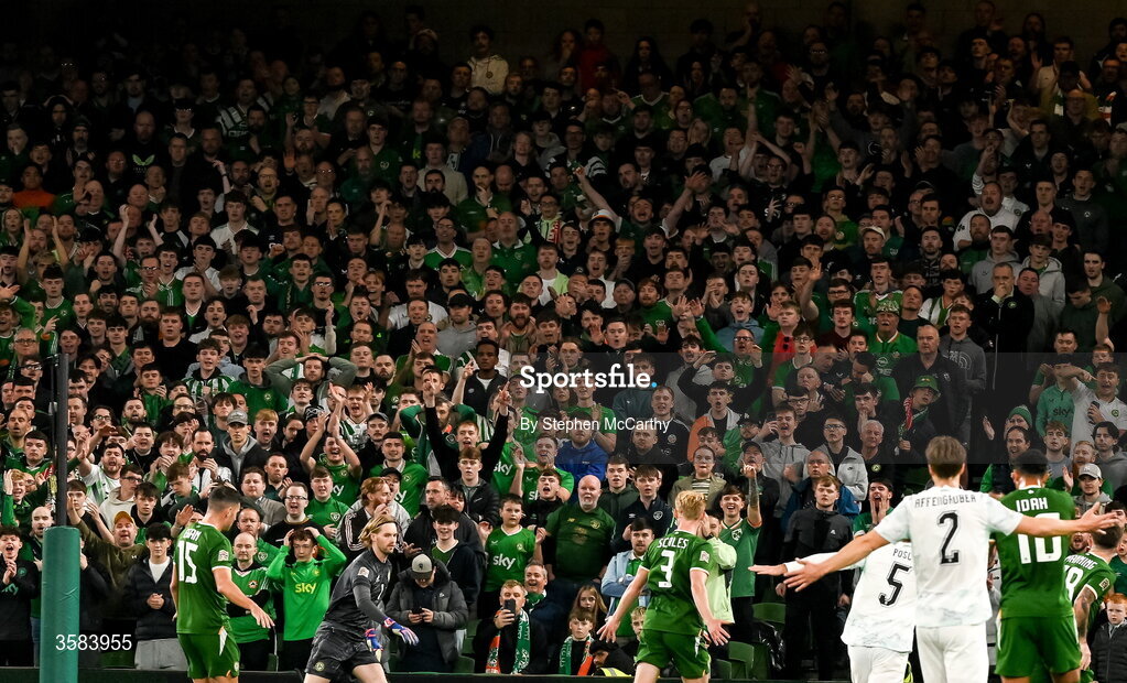 1 October 2026; Republic of Ireland supporters in the South Stand during the UEFA Nations League B match between the Republic of Ireland and Austria at the Aviva Stadium in Dublin. Photo by Stephen McCarthy/Sportsfile
