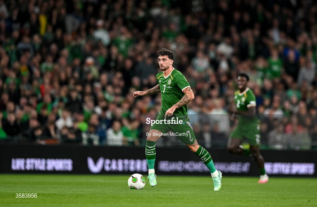 1 October 2026; Troy Parrott of Republic of Ireland during the UEFA Nations League B match between the Republic of Ireland and Austria at the Aviva Stadium in Dublin. Photo by Stephen McCarthy/Sportsfile
