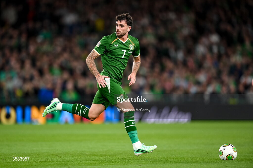 1 October 2026; Troy Parrott of Republic of Ireland during the UEFA Nations League B match between the Republic of Ireland and Austria at the Aviva Stadium in Dublin. Photo by Stephen McCarthy/Sportsfile