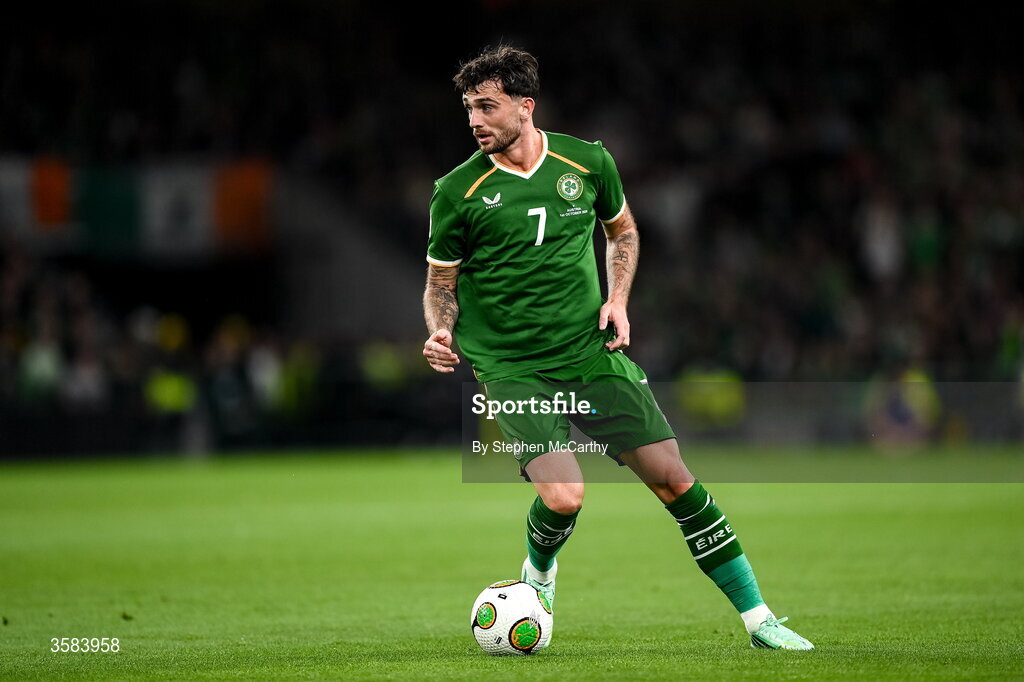 1 October 2026; Troy Parrott of Republic of Ireland during the UEFA Nations League B match between the Republic of Ireland and Austria at the Aviva Stadium in Dublin. Photo by Stephen McCarthy/Sportsfile