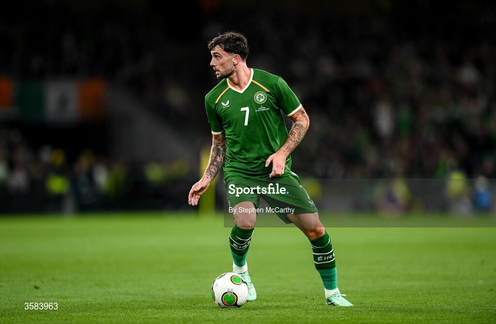 1 October 2026; Troy Parrott of Republic of Ireland during the UEFA Nations League B match between the Republic of Ireland and Austria at the Aviva Stadium in Dublin. Photo by Stephen McCarthy/Sportsfile