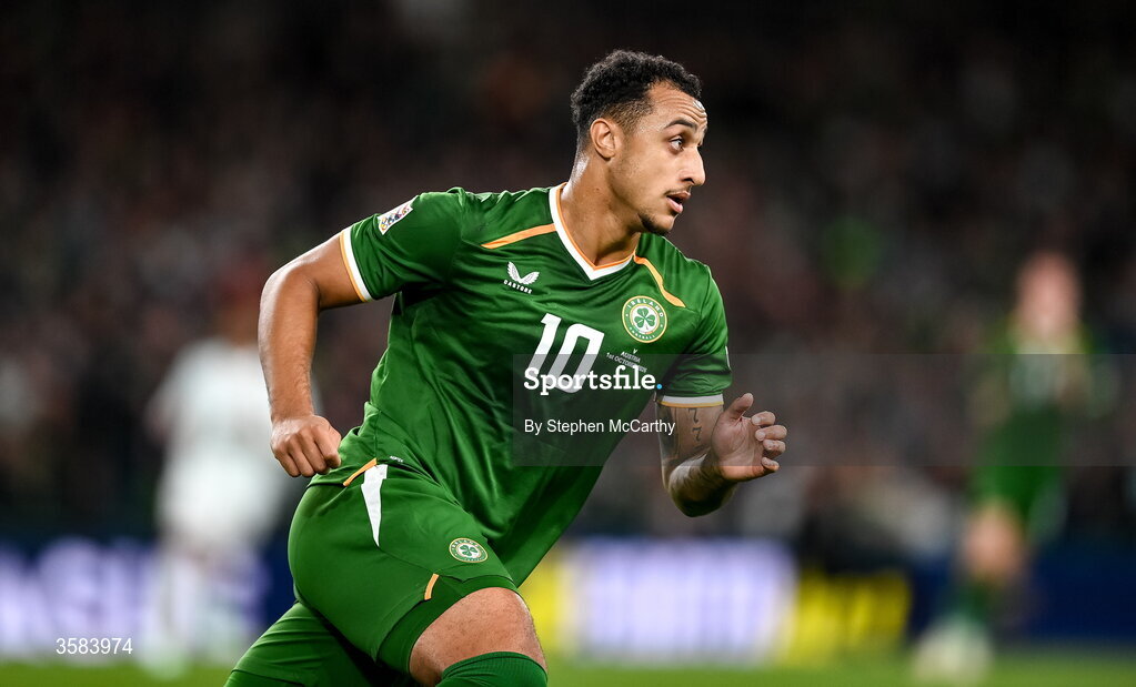 1 October 2026; Adam Idah of Republic of Ireland during the UEFA Nations League B match between the Republic of Ireland and Austria at the Aviva Stadium in Dublin. Photo by Stephen McCarthy/Sportsfile