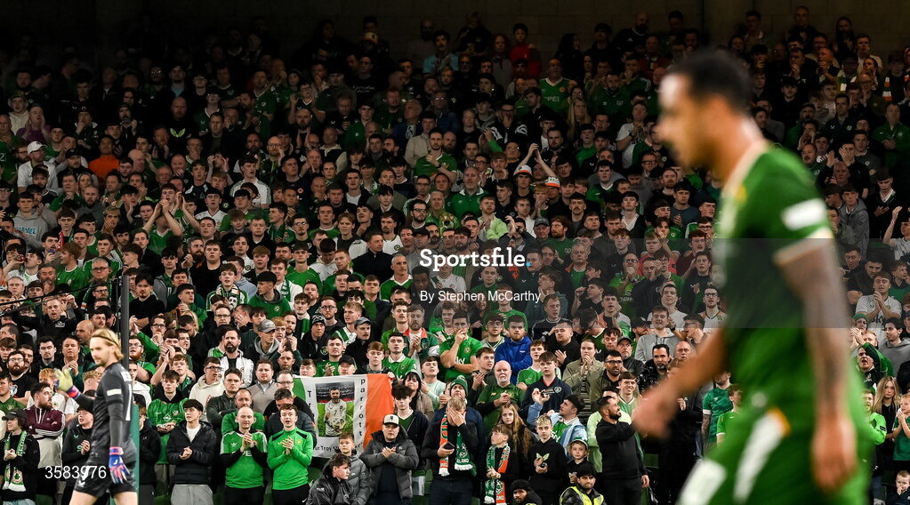 1 October 2026; Republic of Ireland supporters in the South Stand during the UEFA Nations League B match between the Republic of Ireland and Austria at the Aviva Stadium in Dublin. Photo by Stephen McCarthy/Sportsfile
