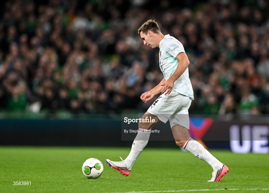 1 October 2026; Maximilian Wöber of Austria during the UEFA Nations League B match between the Republic of Ireland and Austria at the Aviva Stadium in Dublin. Photo by Stephen McCarthy/Sportsfile