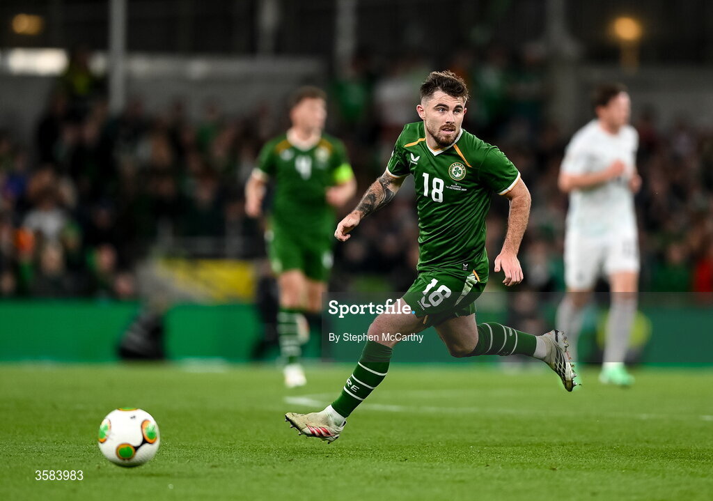1 October 2026; Ryan Manning of Republic of Ireland during the UEFA Nations League B match between the Republic of Ireland and Austria at the Aviva Stadium in Dublin. Photo by Stephen McCarthy/Sportsfile