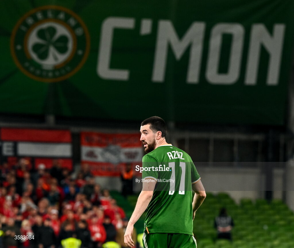 1 October 2026; Finn Azaz of Republic of Ireland during the UEFA Nations League B match between the Republic of Ireland and Austria at the Aviva Stadium in Dublin. Photo by Stephen McCarthy/Sportsfile