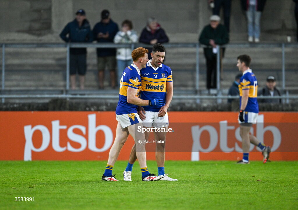 3 October 2026; Rob Shaw and Kevin Stephenson of Castleknock celebrate after the Dublin County Senior Club Football Championship semi-final match between Thomas Davis and Castleknock at Parnell Park in Dublin. Photo by Paul Phelan/Sportsfile