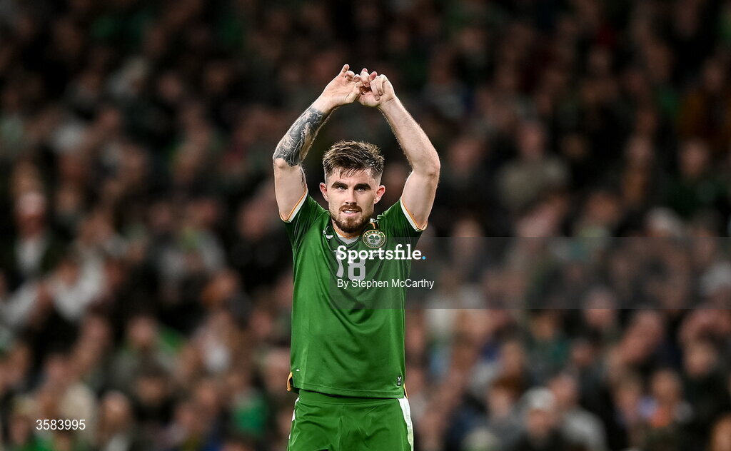 1 October 2026; Ryan Manning of Republic of Ireland during the UEFA Nations League B match between the Republic of Ireland and Austria at the Aviva Stadium in Dublin. Photo by Stephen McCarthy/Sportsfile