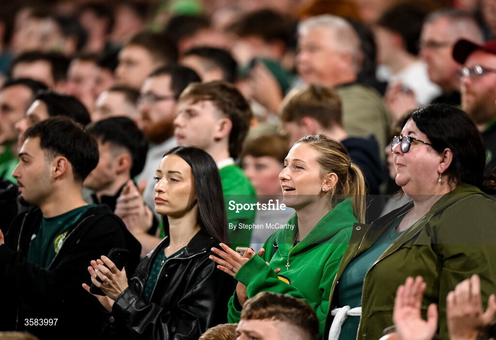 1 October 2026; Republic of Ireland supporters in the South Stand during the UEFA Nations League B match between the Republic of Ireland and Austria at the Aviva Stadium in Dublin. Photo by Stephen McCarthy/Sportsfile