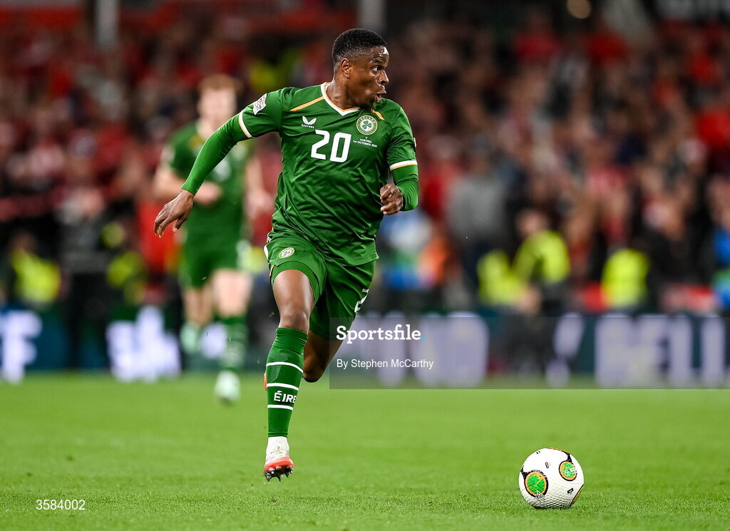 1 October 2026; Chiedozie Ogbene of Republic of Ireland during the UEFA Nations League B match between the Republic of Ireland and Austria at the Aviva Stadium in Dublin. Photo by Stephen McCarthy/Sportsfile