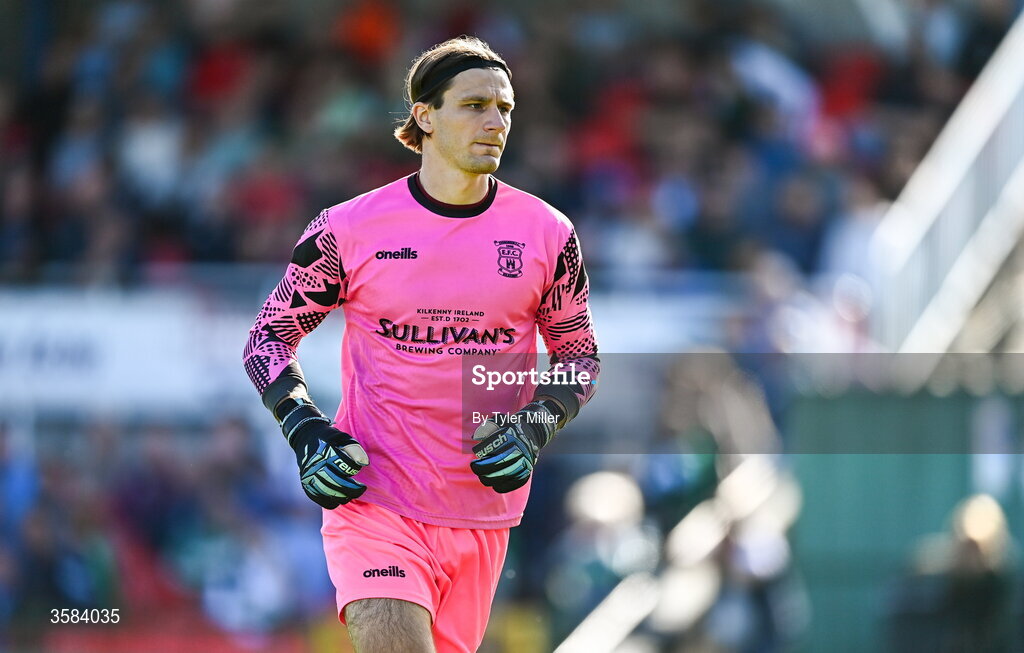 3 October 2026; Evergreen goalkeeper Kostiantyn Solobchuk during the FAI Junior Cup final between Coachford and Evergreen at Munster FA Turner's Cross Park in Cork. Photo by Tyler Miller/Sportsfile