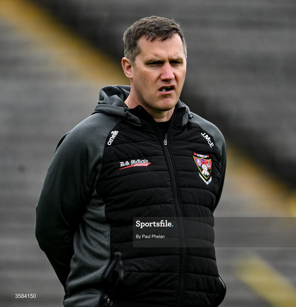 4 October 2026; Inniskeen manager John McEntee before the Monaghan County Senior Club Football Championship semi-final match between Scotstown and Inniskeen at St Tiernach’s Park in Clones, Monaghan. Photo by Paul Phelan/Sportsfile