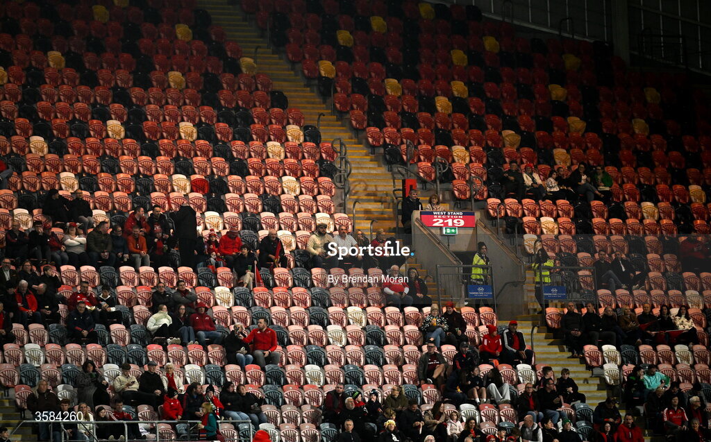 3 October 2026; Empty seats in the stand during the United Rugby Championship match between Munster and Vodacom Bulls at Thomond Park in Limerick. Photo by Brendan Moran/Sportsfile