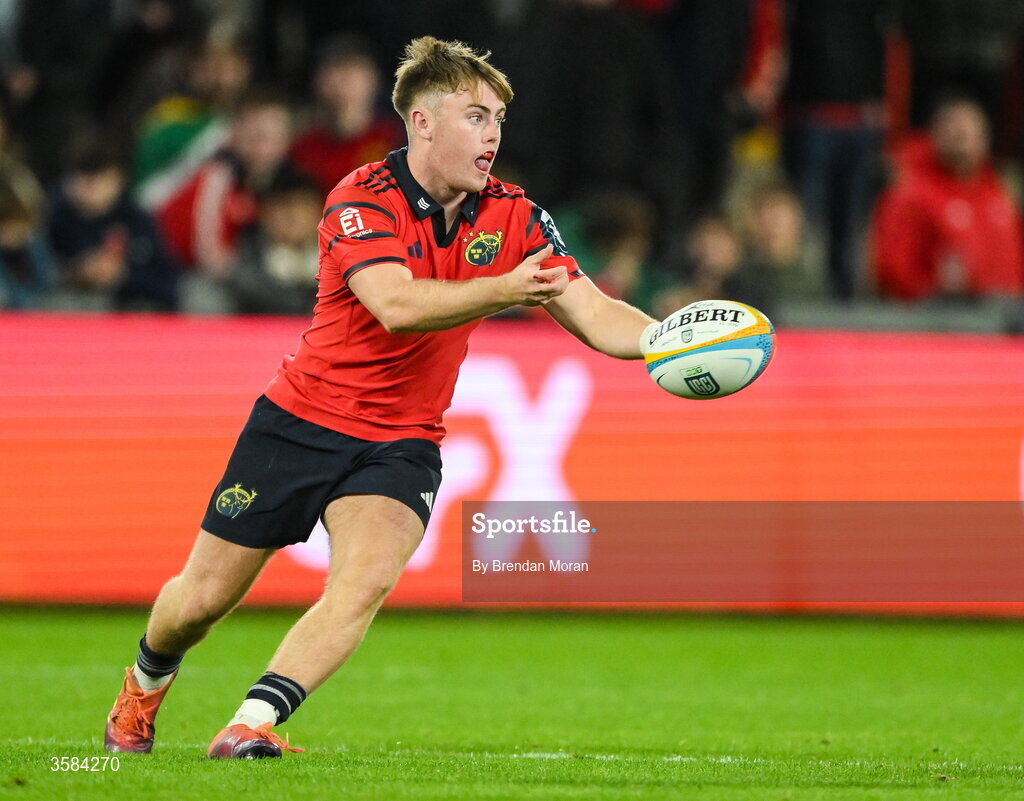 3 October 2026; Charlie O’Shea of Munster during the United Rugby Championship match between Munster and Vodacom Bulls at Thomond Park in Limerick. Photo by Brendan Moran/Sportsfile