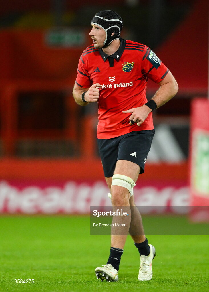 3 October 2026; Tom Ahern of Munster during the United Rugby Championship match between Munster and Vodacom Bulls at Thomond Park in Limerick. Photo by Brendan Moran/Sportsfile