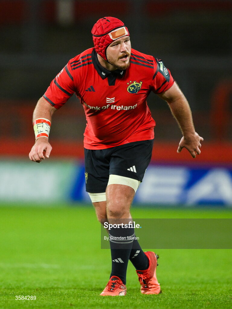 3 October 2026; Marnus van der Merwe of Munster during the United Rugby Championship match between Munster and Vodacom Bulls at Thomond Park in Limerick. Photo by Brendan Moran/Sportsfile