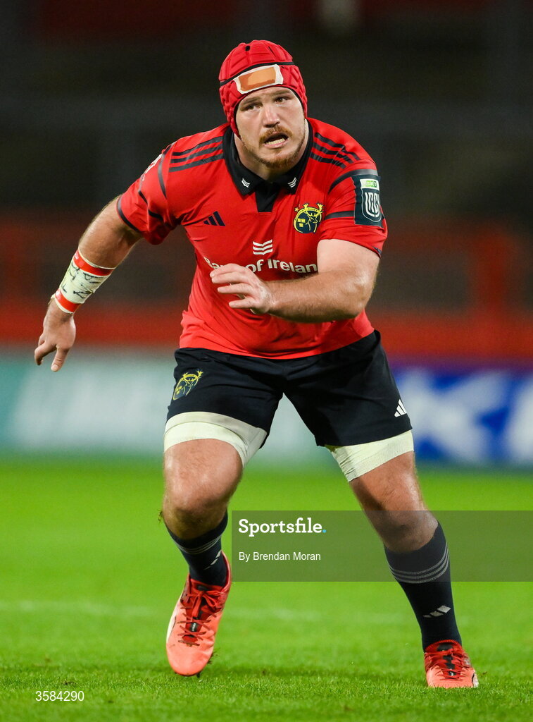 3 October 2026; Marnus van der Merwe of Munster during the United Rugby Championship match between Munster and Vodacom Bulls at Thomond Park in Limerick. Photo by Brendan Moran/Sportsfile
