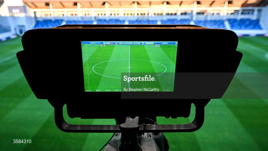 4 October 2026; A general view of the TSC Arena through a broadcast camera view finder before the UEFA Nations League B match between the Republic of Ireland and Israel at TSC Arena in Backa Topola, Serbia. Photo by Stephen McCarthy/Sportsfile
