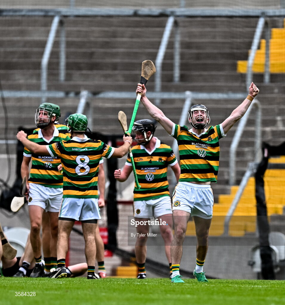 4 October 2026; Liam Coughlan of Glen Rovers, right, and teammates celebrate at the final-whistle during the Cork County Senior Club Hurling Championship semi-final match between Midleton and Glen Rovers at SuperValu Páirc Uí Chaoimh in Cork. Photo by Tyler Miller/Sportsfile