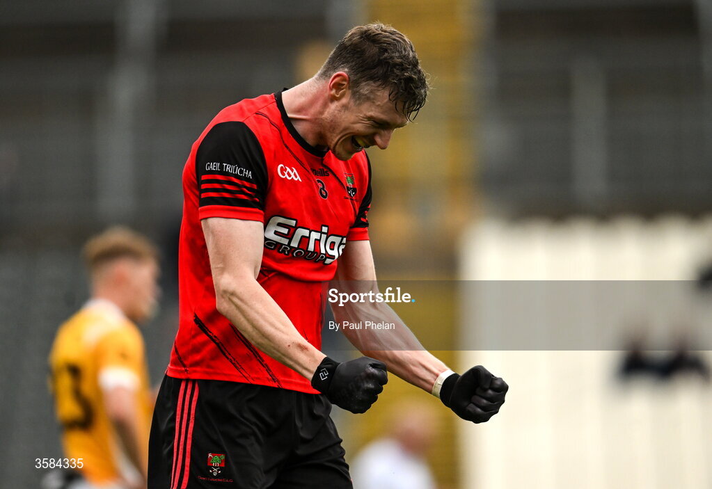 4 October 2026; Darren O'Neill of Gaeil Triucha CLG celebrates after the Monaghan County Senior Club Football Championship semi-final match between Clontibret O'Neills and Gaeil Triucha CLG at St Tiernach’s Park in Clones, Monaghan. Photo by Paul Phelan/Sportsfile