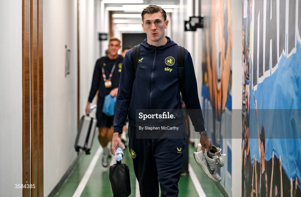 4 October 2026; Jimmy Dunne of Republic of Ireland arrives before the UEFA Nations League B match between the Republic of Ireland and Israel at TSC Arena in Backa Topola, Serbia. Photo by Stephen McCarthy/Sportsfile